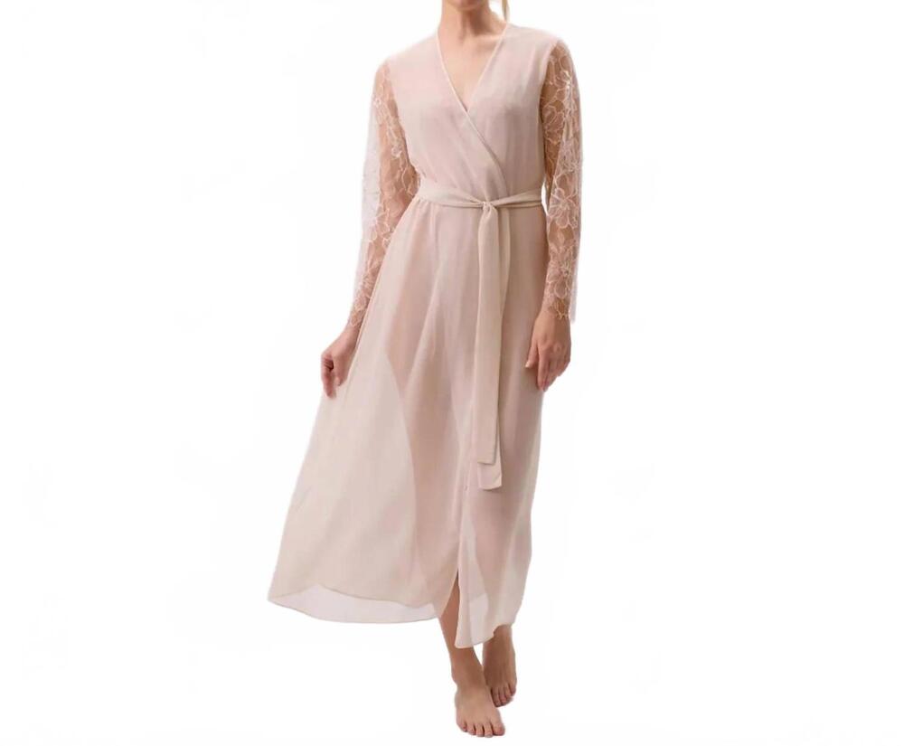 NEW RYA COLLECTION sincerity chantilly lace sleeves robe in champagne